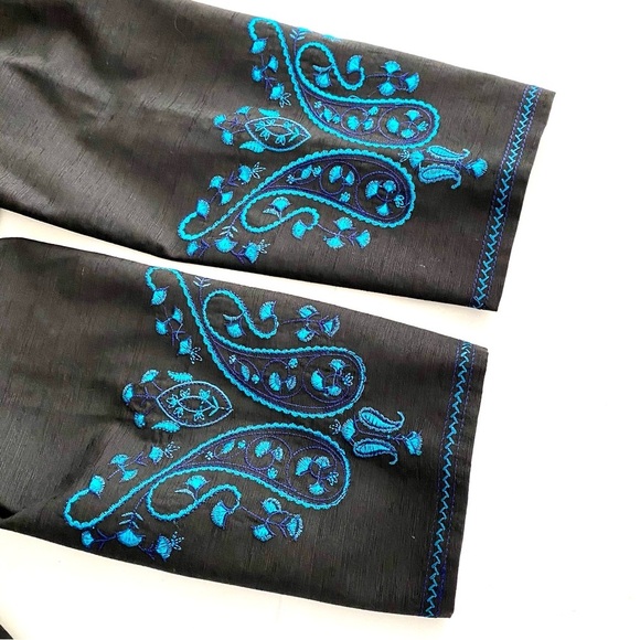 Silk Land Woman Black Silk Longline Blazer Jacket Size 1X Embroidered Tunic - Picture 10 of 15